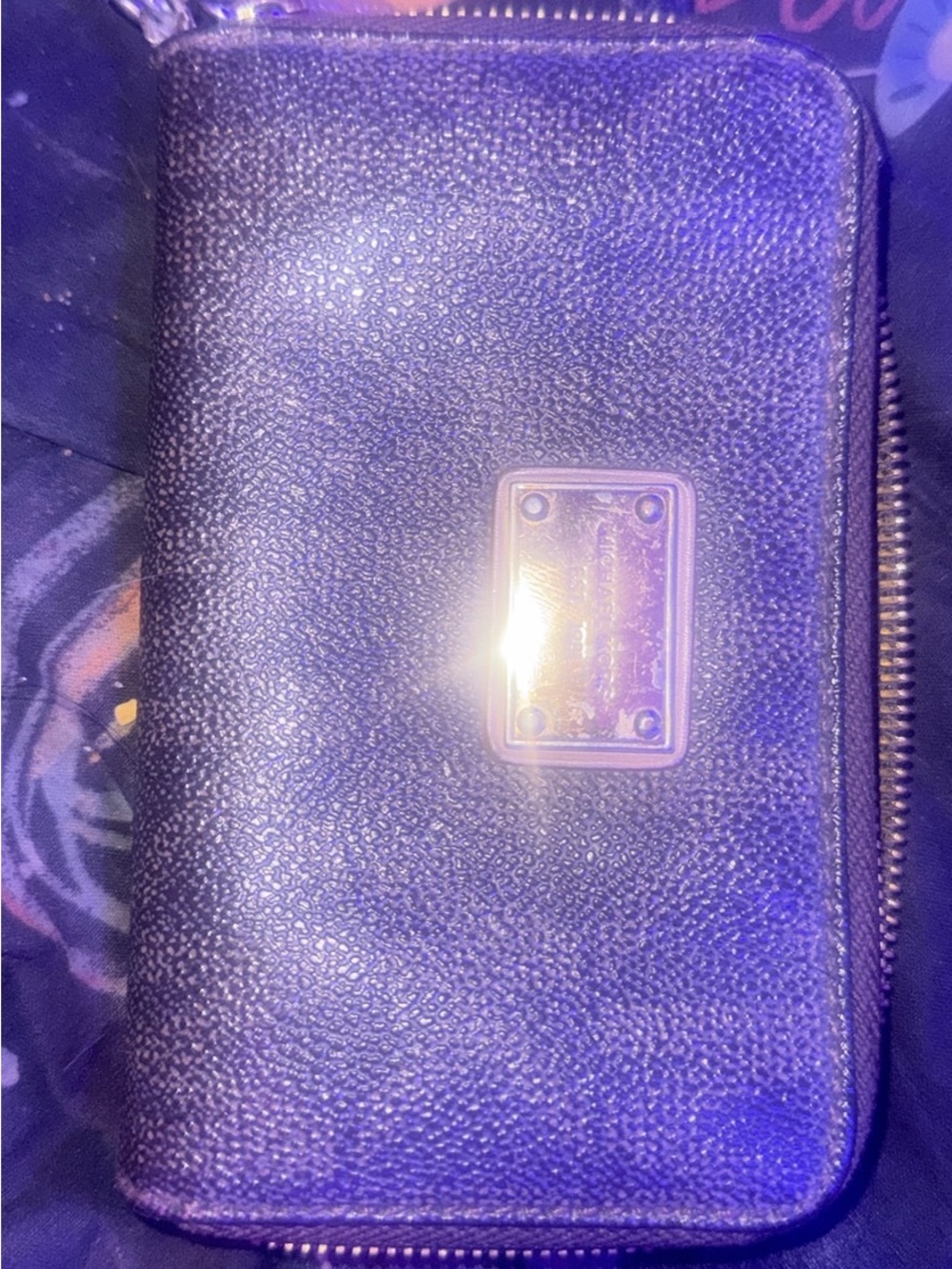 Michael Kors Black Pebbled Zip Wallet with Logo Plate